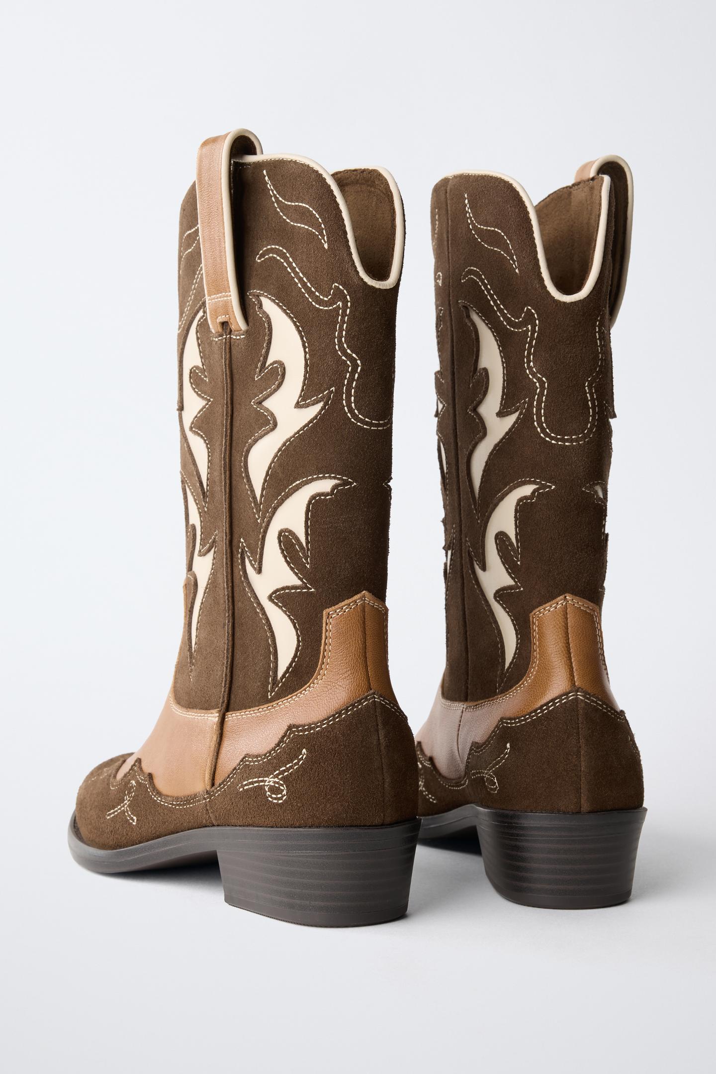 Детские ботинки Zara Contrast Leather Cowboy, цвет: Коричневый — фото 5