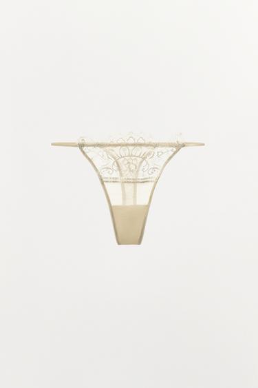 TANGA HLAČKE S ČIPKO - Ekru barva od Zare