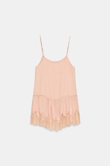 ROBE STYLE LINGERIE SATINÉE ET DENTELLE - Rose pastel de Zara - Image 5