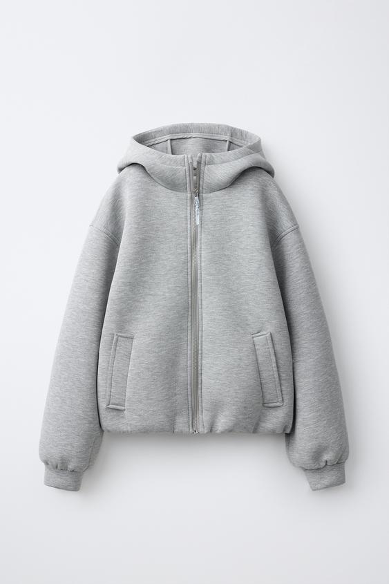CHAQUETA CAPUCHA NEOPRENO - Gris vigoré de Zara - Imagen 0