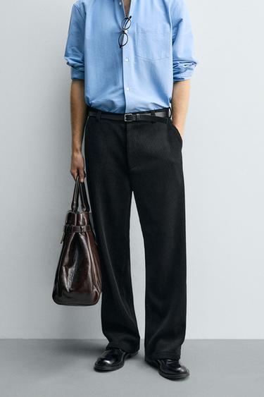 WIDE-LEG CORDUROY TROUSERS - Black by Zara