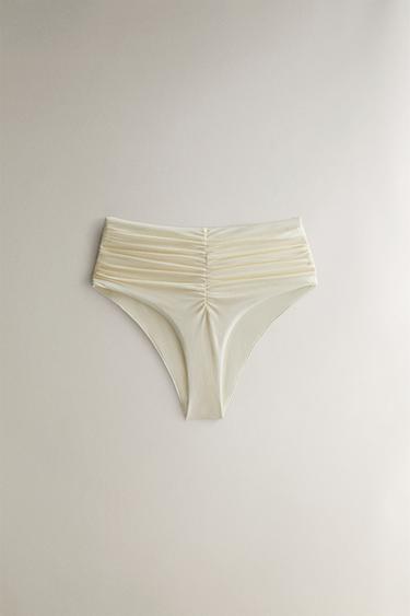 GATHERED BEACH BIKINI BOTTOMS - Ecru by Zara - Image 0