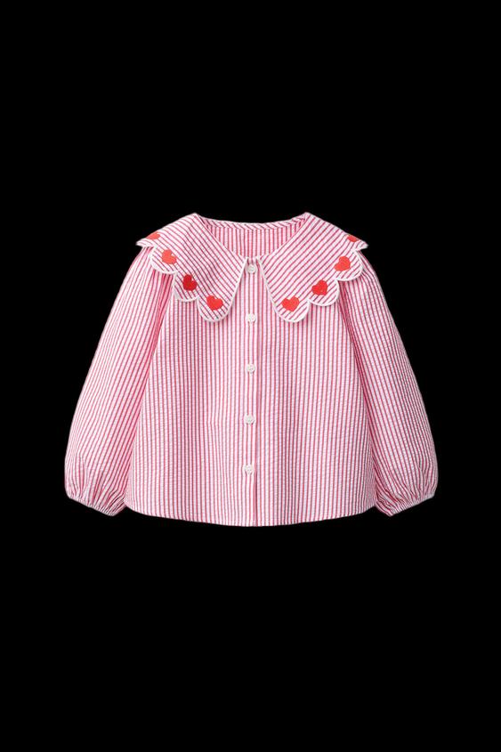 ZARA - CHEMISE À COL CLAUDINE, CŒURS ET RAYURES
