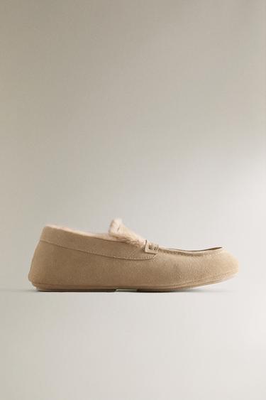WARM LEATHER MOCCASINS - Sand Brown by Zara