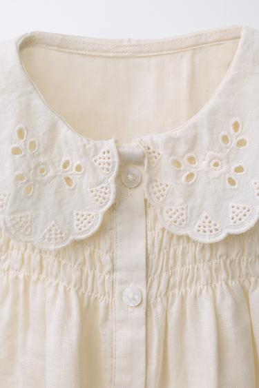 100% LINEN BLOUSE WITH LACE COLLAR - Ecru by Zara - Image 2