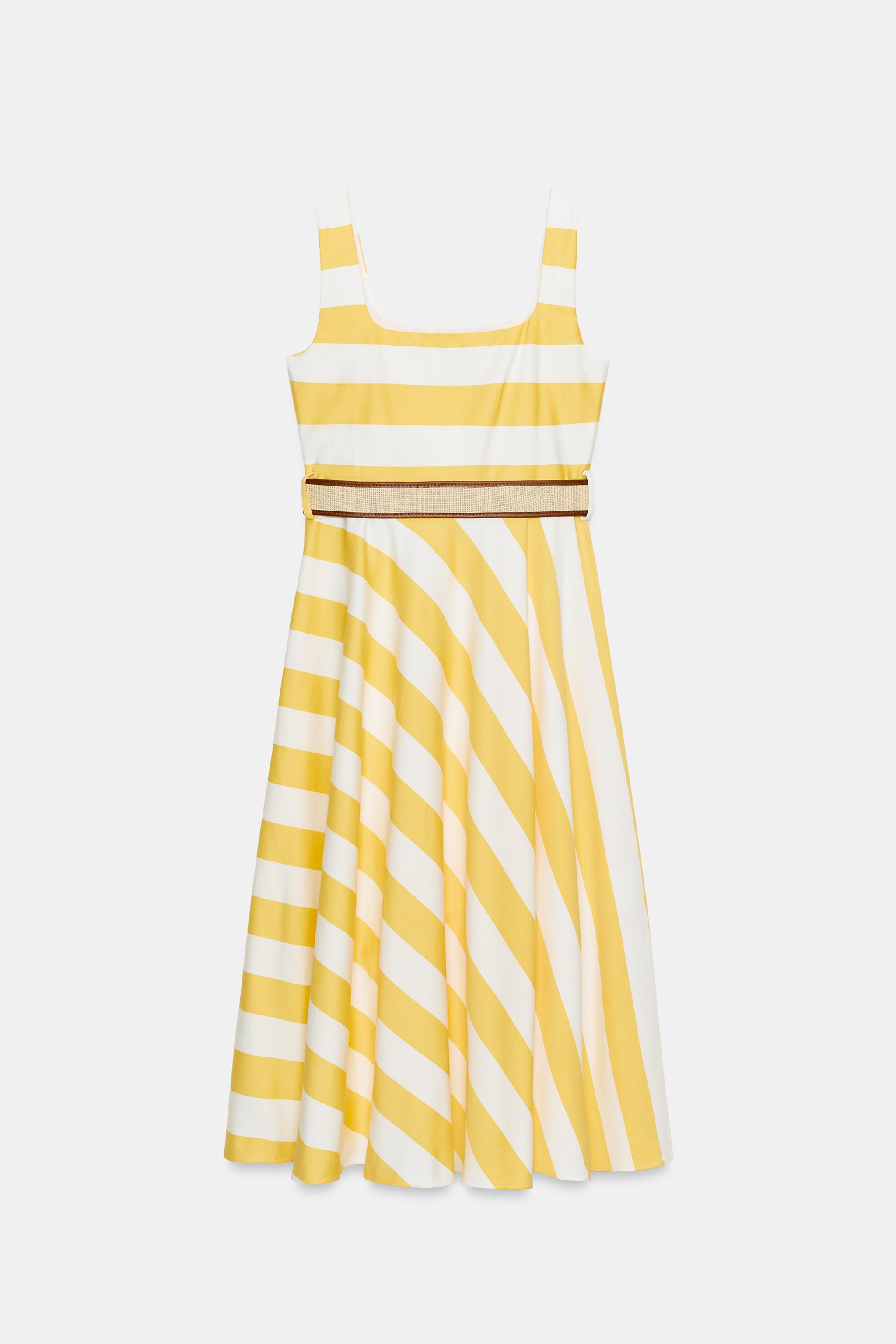 ROBE MI-LONGUE À RAYURES AVEC CEINTURE