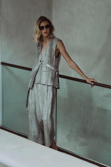 ЖИЛЕТ АСИММЕТРИЧНОГО КРОЯ ИЗ 100% ЛЬНА — СЕРЫЙ / БЕЖЕВЫЙ от Zara — изображение 0
