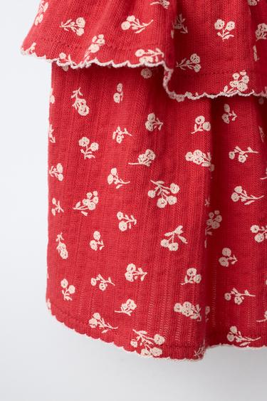 JUPE À ÉLASTIQUES FLEURS - Rouge de Zara - Image 3