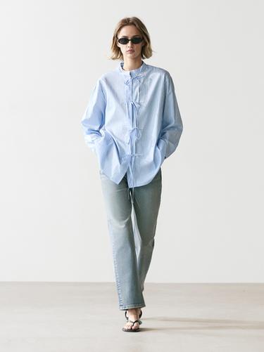 Zara 100% cotton striped shirt - Sky blue - Image 0