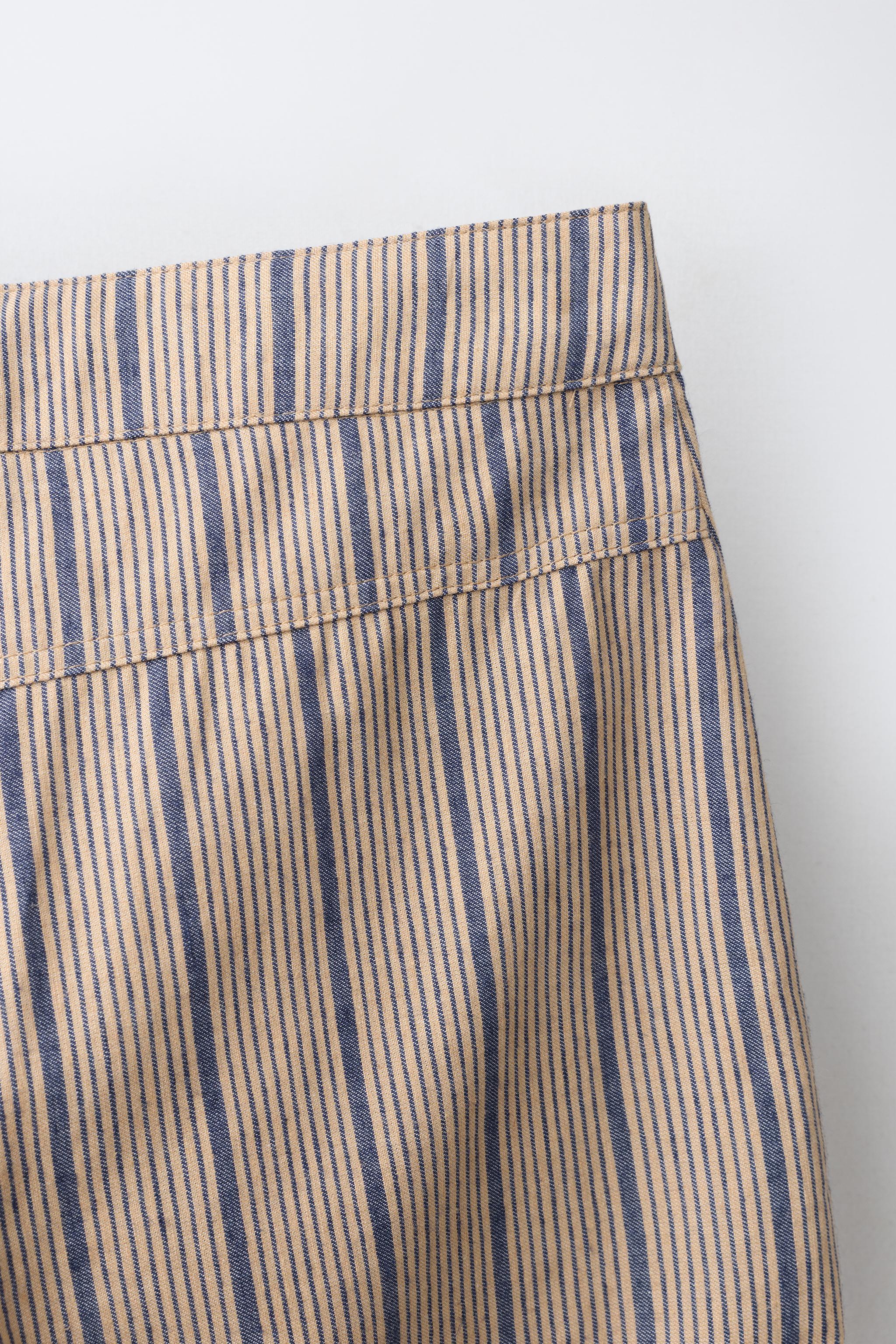 STRIPED LINEN BLEND BALLOON PANTS