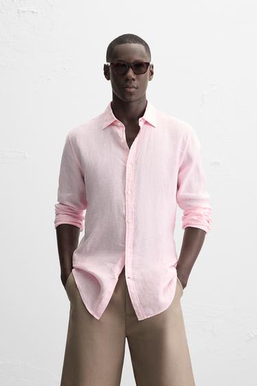 100% LINEN SHIRT - Pink by Zara