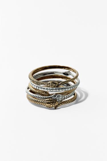 חבילה של 5 צמידים משולבים בצורת נחש - זהב / כסף של Zara