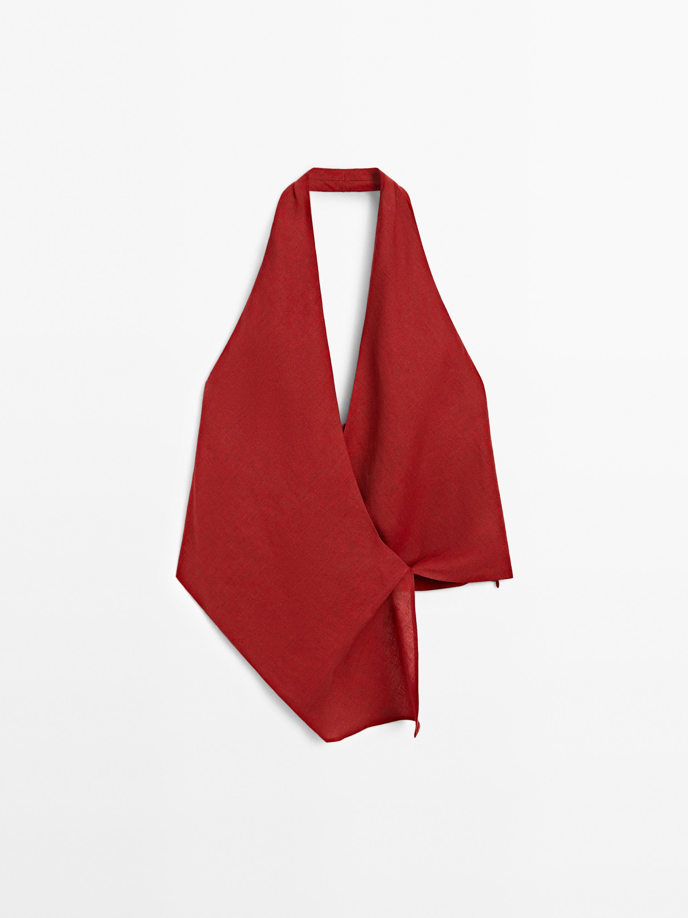 Linen halter top with low-cut back