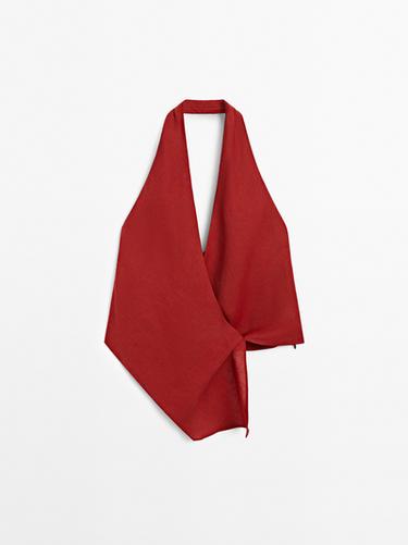 Zara Linen halter top with low-cut back - Dark red