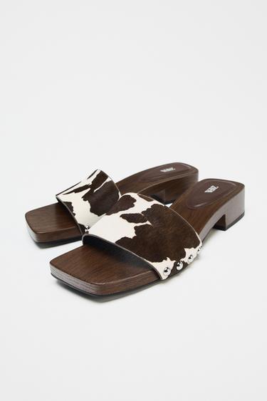 SANDALES IMPRIMÉ ANIMALIER EN CUIR AVEC EFFET FOURRURE - Multicolore de Zara - Image 1