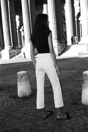 POLKA DOT MINI FLARE TROUSERS - Ecru / Black by Zara - Image 2