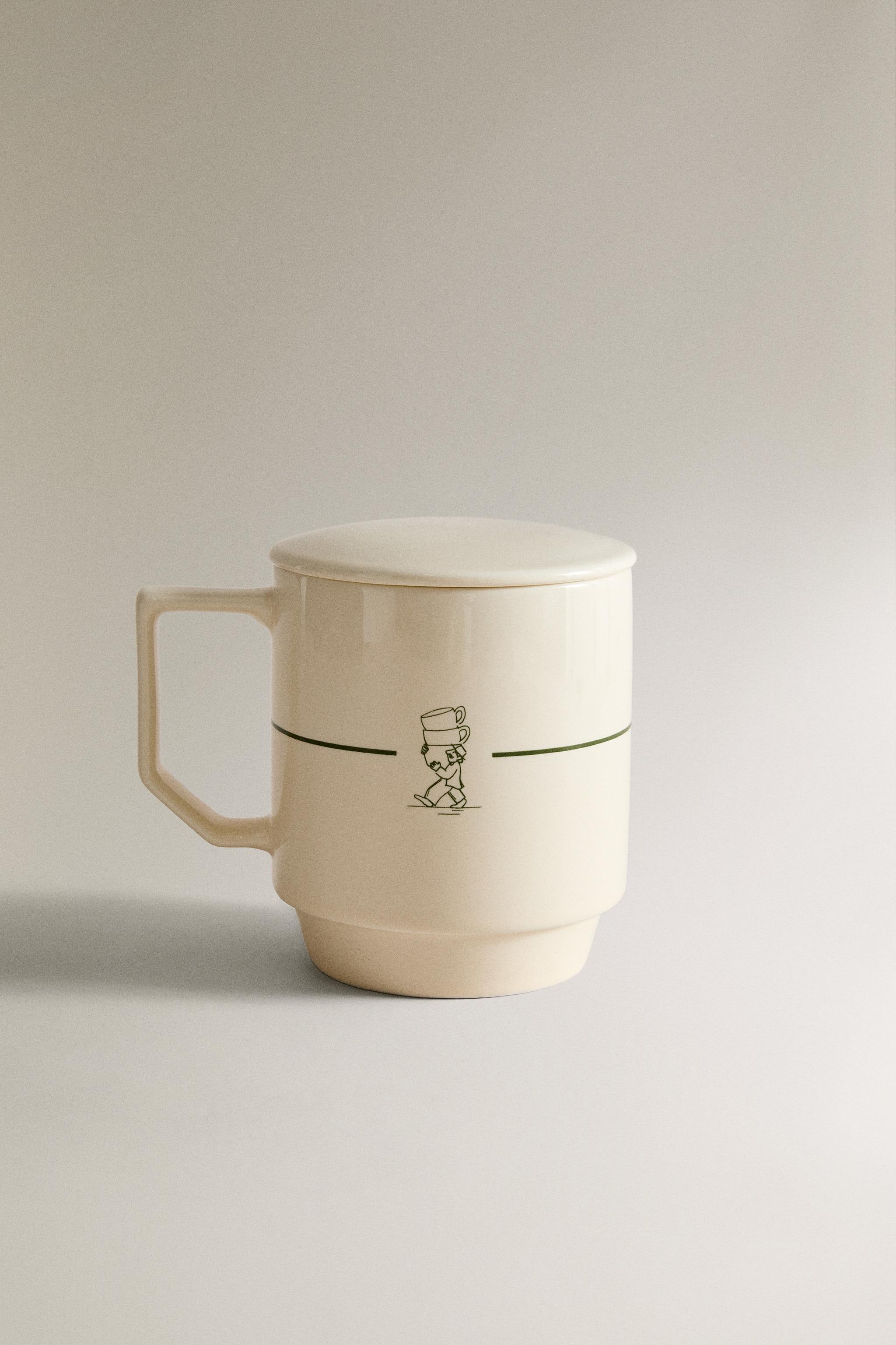 STONEWARE CAFE MUG WITH LID