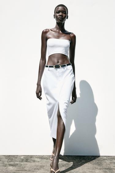 BELTED STRAIGHT MIDI SKIRT - White by Zara - Image 0
