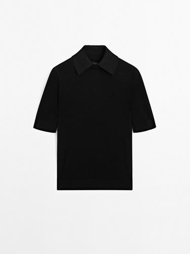 Jersey manga corta cuello solapa - STUDIO - Negro de Zara