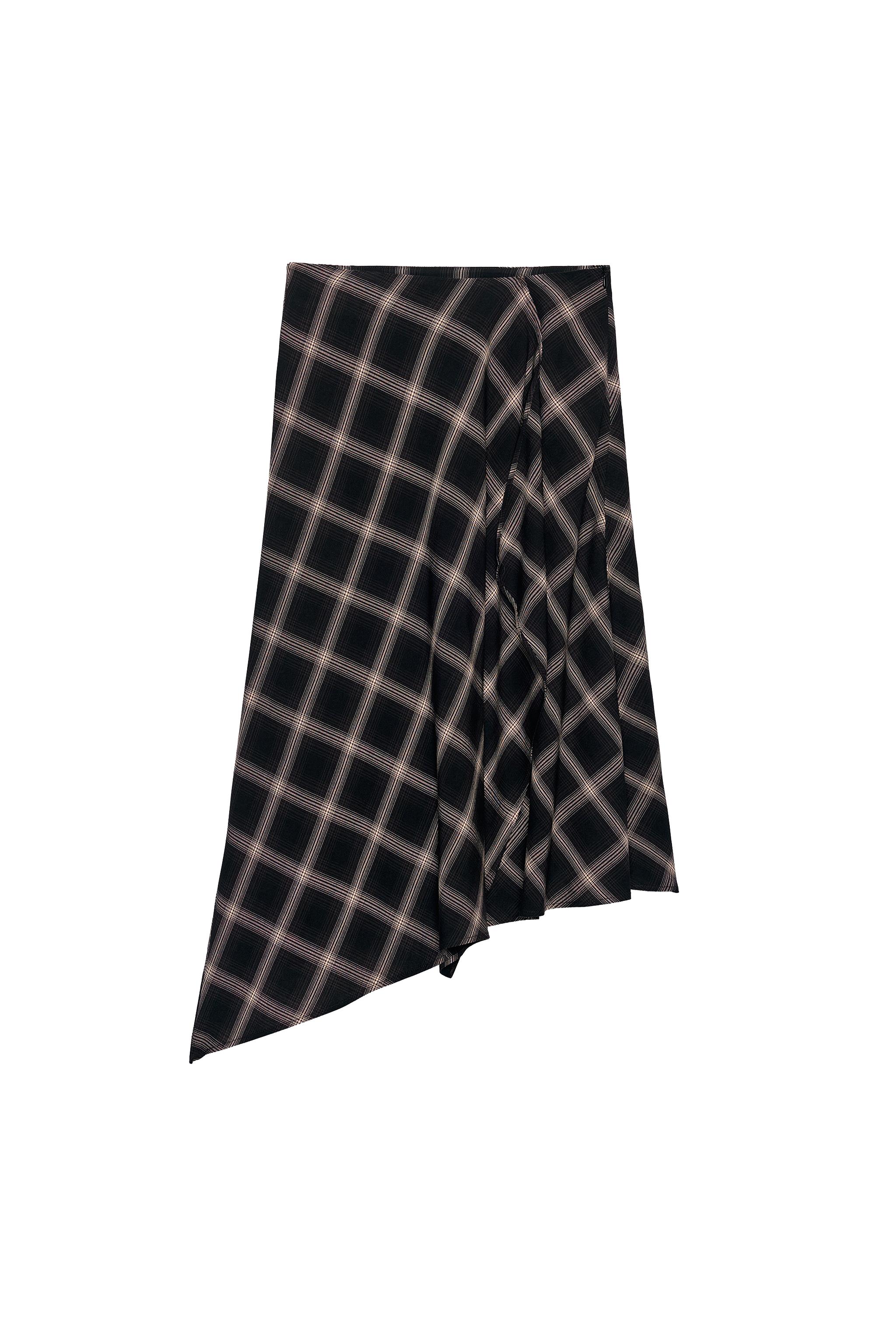 ASYMMETRIC CHECK SKIRT WITH SLIT - Black / Brown | ZARA United States