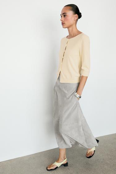 Cardigan en coton mélangé à col bateau - Jaune de Zara