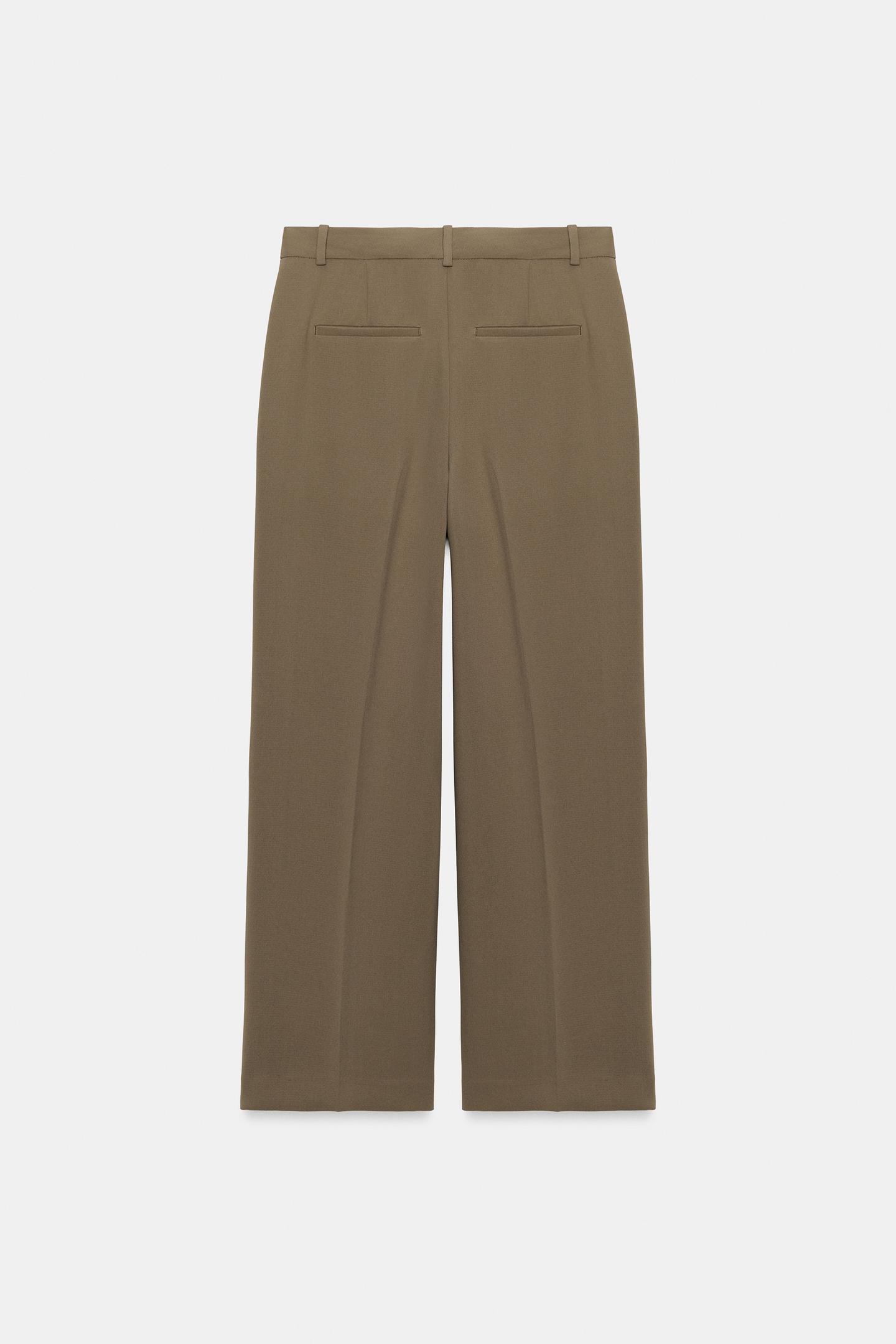 Женские брюки Zara Straight-Leg Pleated, цвет: Коричневый / Серо-коричневый — фото 4
