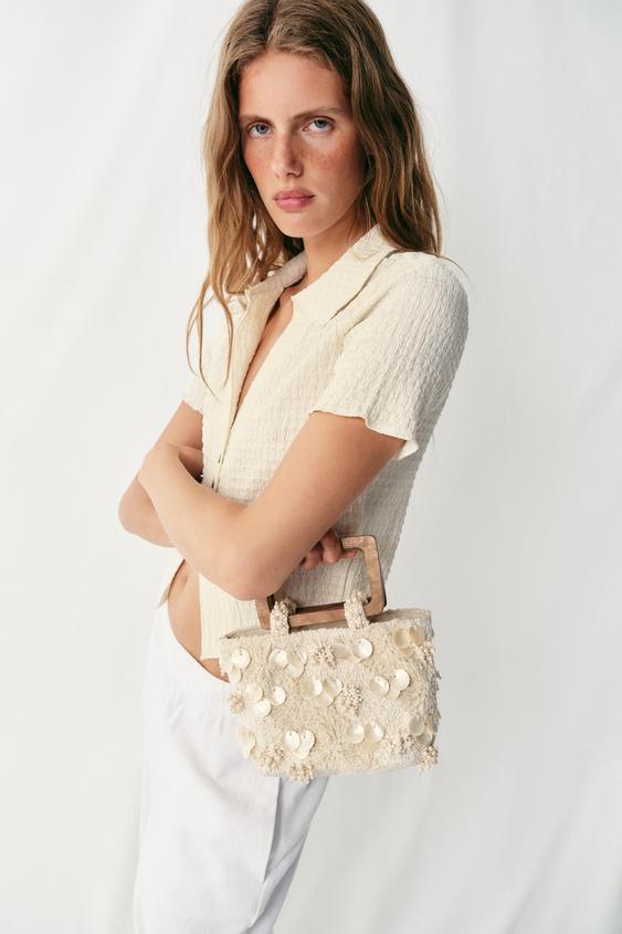 Zara EMBROIDERED MINI HANDBAG - Ecru - Image 0