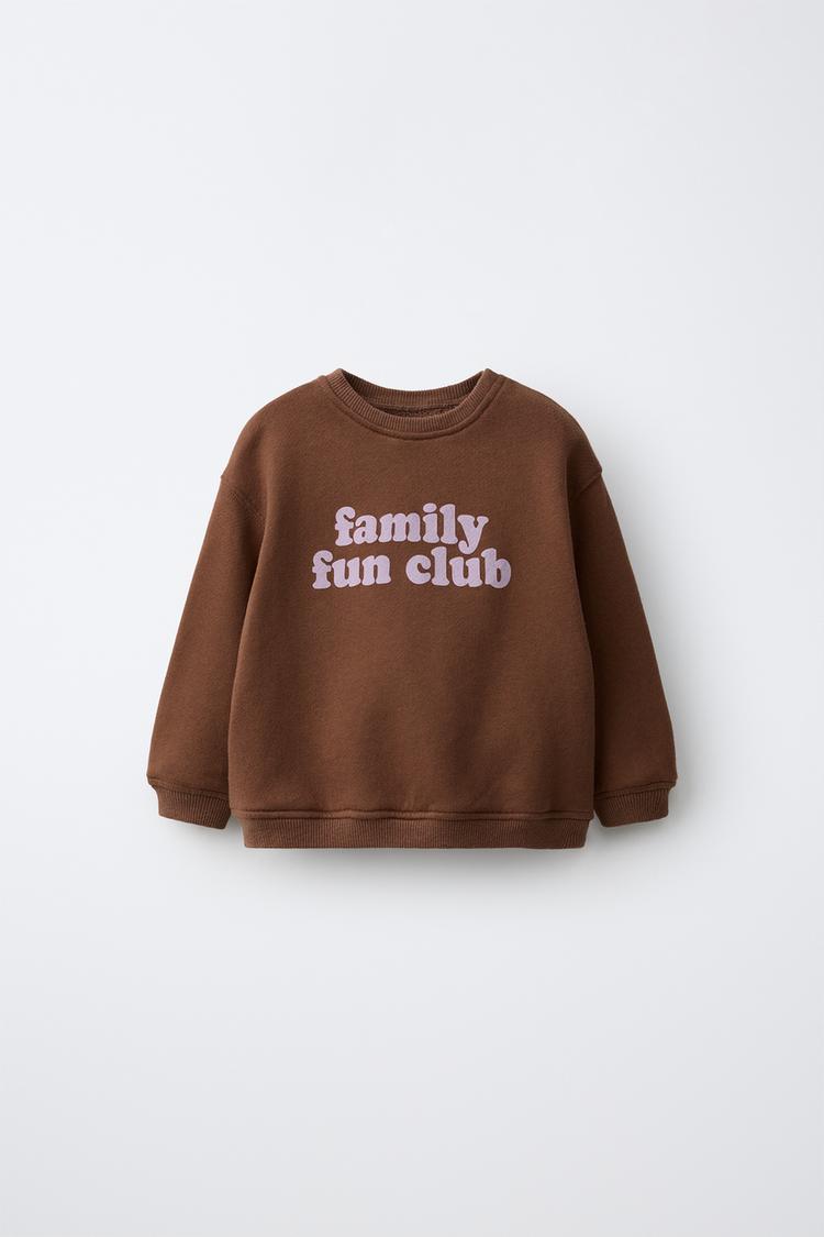 SLOGAN PRINT SWEATSHIRT — Brown