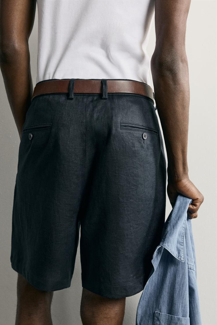Pantalones cortos Bermuda de lino 100% de corte regular 5