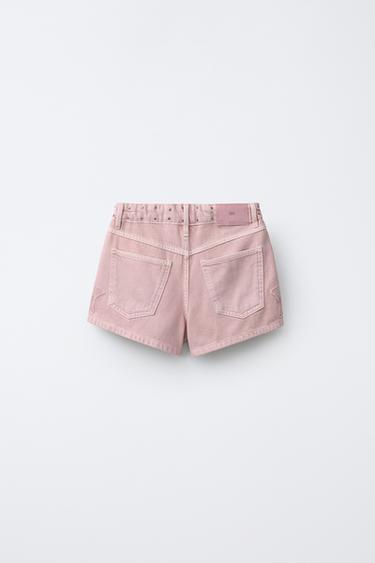STUDDED STAR PATCH DENIM BERMUDA SHORTS - Pink by Zara - Image 1