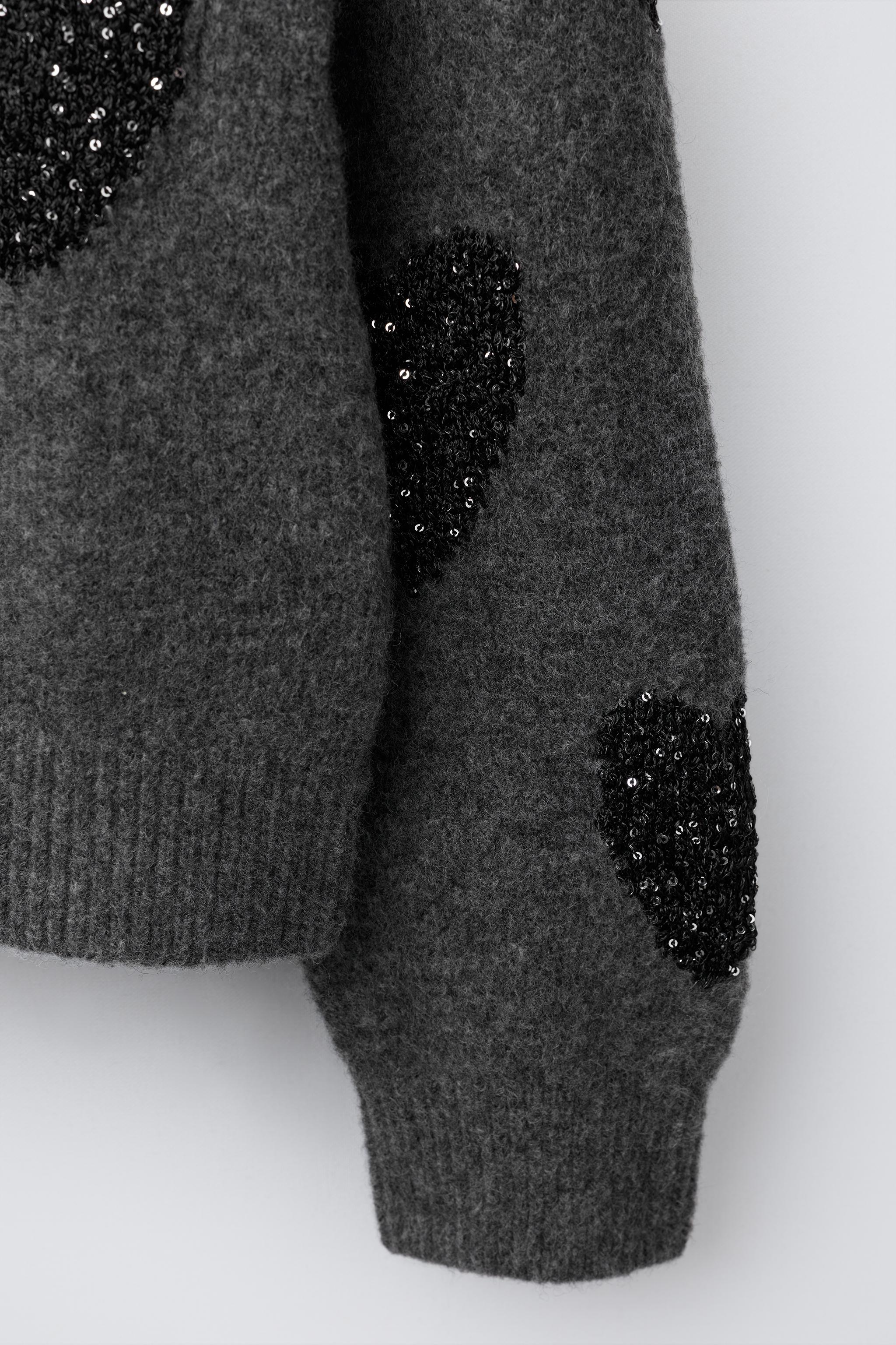 SEQUINED HEART KNIT SWEATER - Anthracite grey | ZARA United States