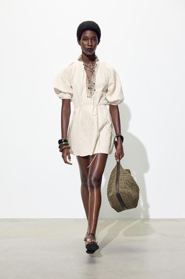 JACQUARD DRESS WITH BELT - Ecru by Zara