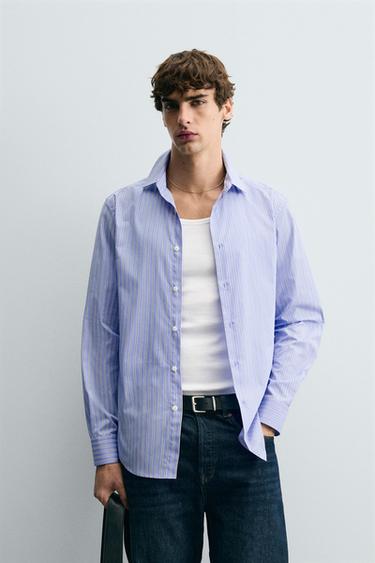 REGULAR FIT STRIPED SHIRT - Sky blue by Zara