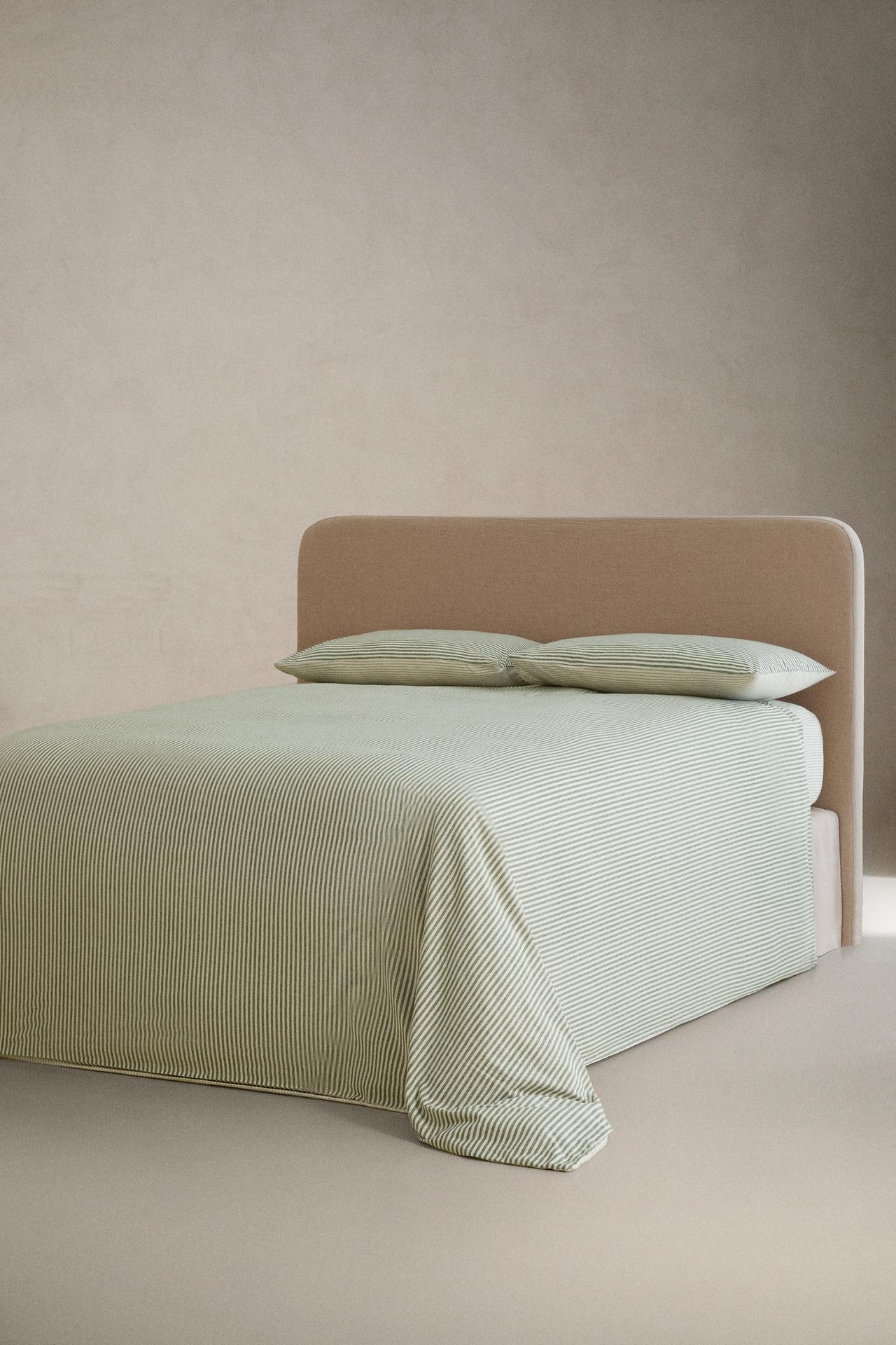 STRIPED FLANNEL FITTED SHEET (160 GSM) — Sea green