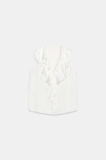SATIN SHIRT WITH RUFFLES - Ecru by Zara