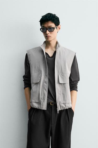 RELAXED FIT TECHNICAL GILET - Grey / Blue by Zara