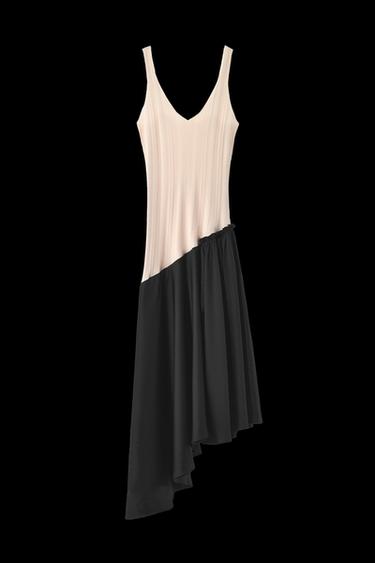 MIDIKLEID IN MATERIALKOMBINATION - Schwarz / Cremefarben von Zara - Bild 0