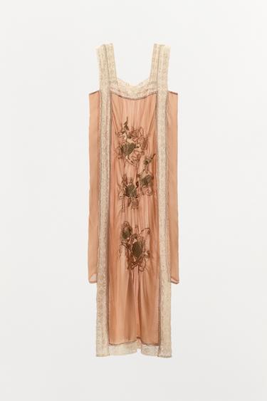 TEXTURED EMBROIDERED LACE DRESS - Peach by Zara - Image 4