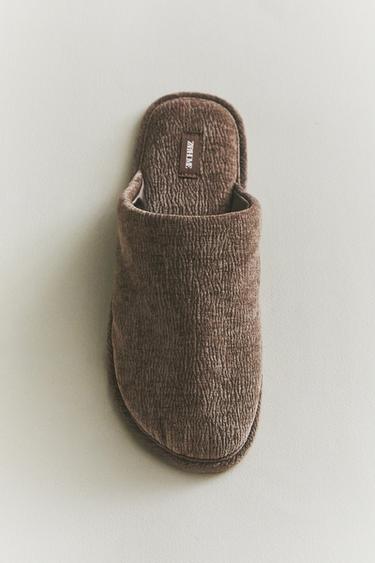 Zara VELVET MULE SLIPPERS - 棕色