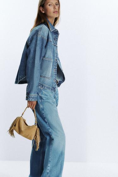 Zara SPLIT LEATHER FRINGED MINI BAG - SAND/BROWN