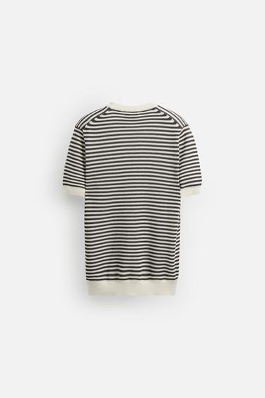 T-SHIRT EN MAILLE À DENTELLE RAYURES - Blanc / Gris de Zara - Image 7