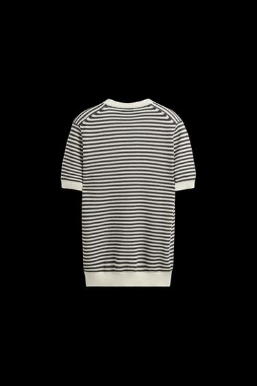 Zara STRIPED OPEN KNIT T-SHIRT - White / Gray