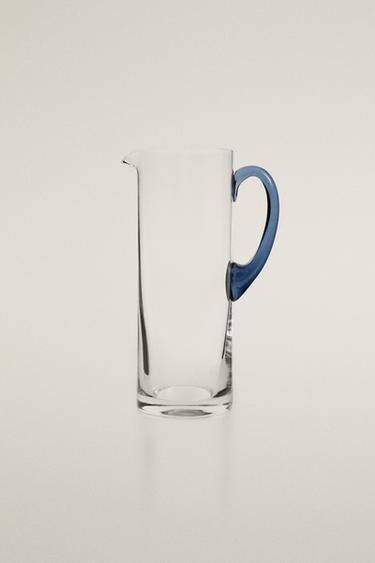 CRYSTALLINE JUG WITH COLOURED HANDLE - Blue by Zara
