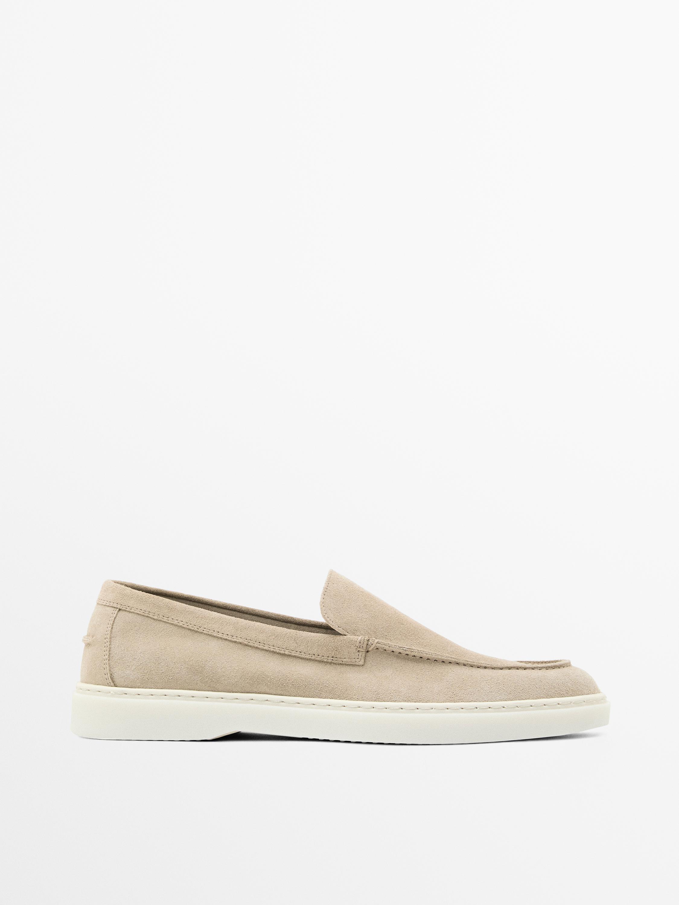 Split leather loafers with moc toe — Sandy Brown