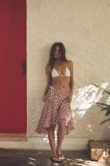 SAIA MIDI ESTAMPADA - Cru / Vermelho da Zara