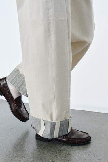 Zara EMBOSSED LEATHER LOAFERS - Brown - Image 0