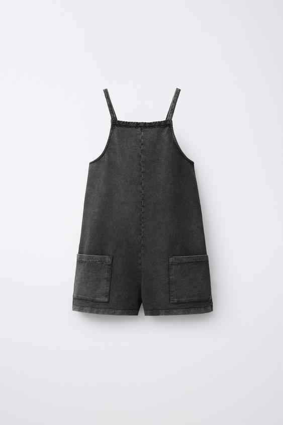 MACACÃO CURTO EFEITO LAVADO COM RENDA - Cinza-antracito da Zara - Imagem 0