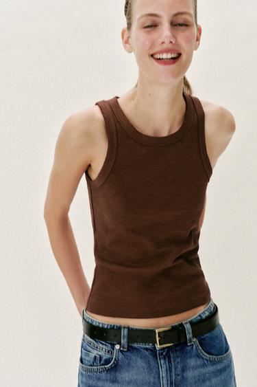 Zara RIB SLEEVELESS TOP - Burnt umber