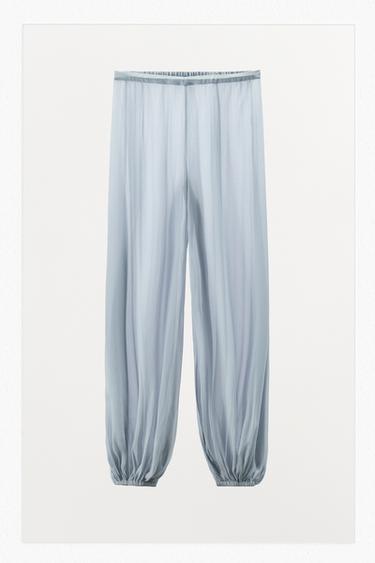 PANTALÓN SEMITRANSPARENTE ABULLONADO - Azul de Zara