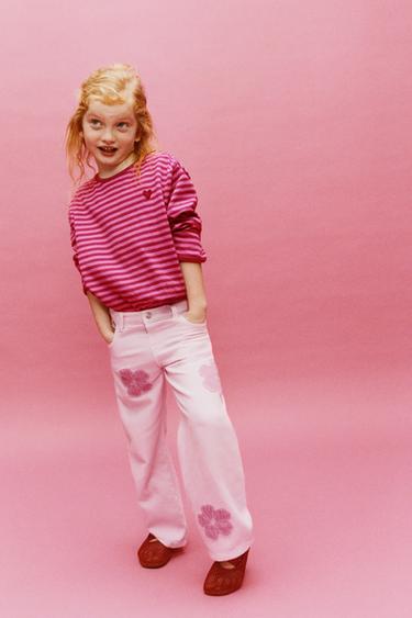 JEANS WIDE LEG FLORES - Rosa de Zara